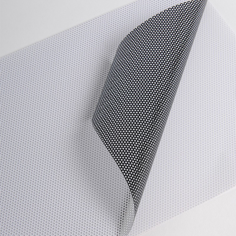 MICRO170UV - Microperforé Blanc Brillant/Noir adh enlevable incolore